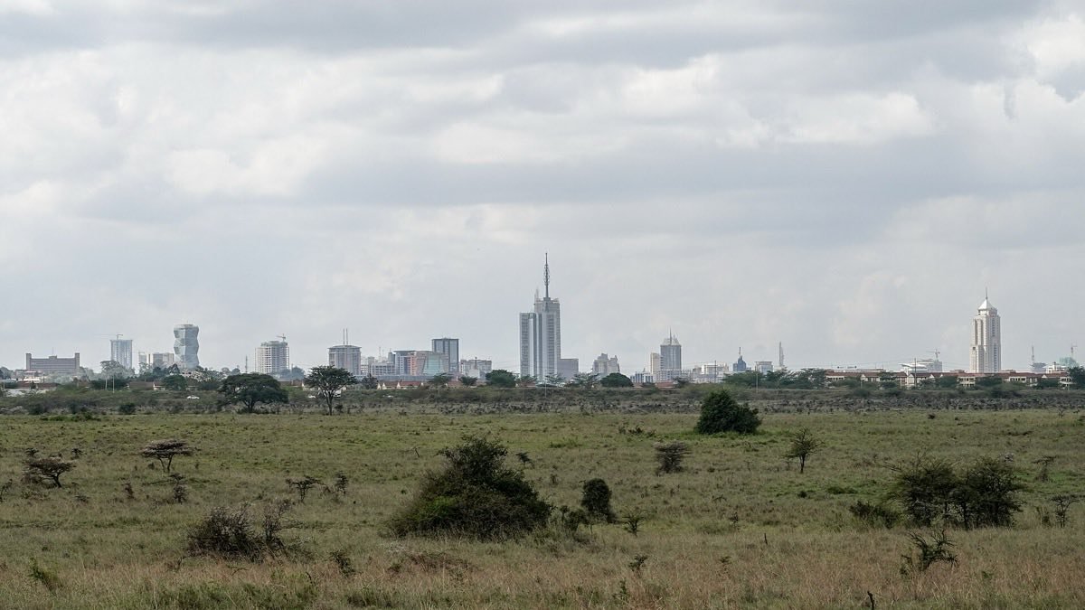 The Nairobi skyline from Nairobi National Park; Konza is being built 60 km south-east